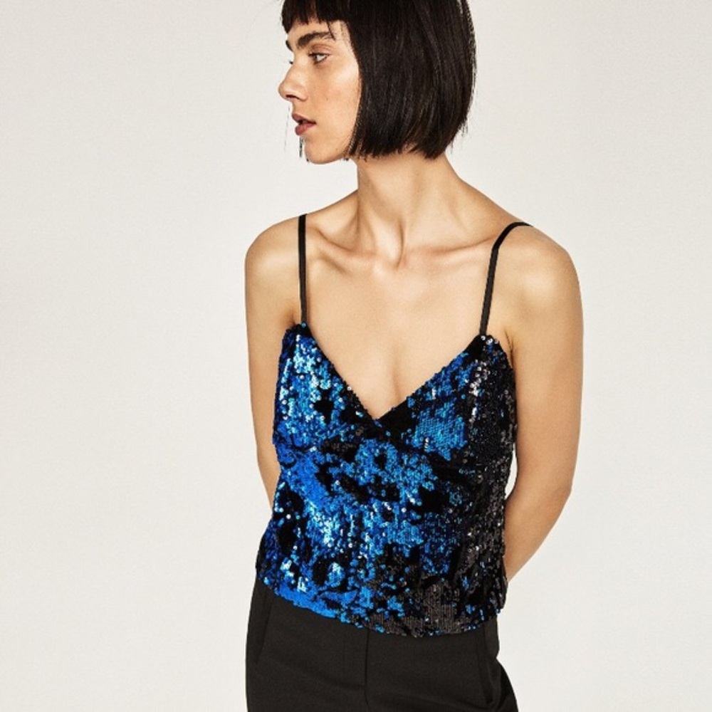 SOLD // ZARA Blue Sequin Cami Top